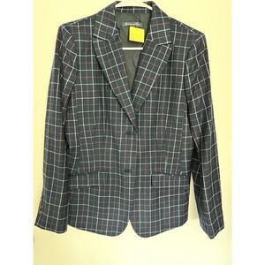 VTG BROOKS BROTHERS Womens Fully Lined 100% WOOL NAVY PLAID Preppy BLAZER Sz 12